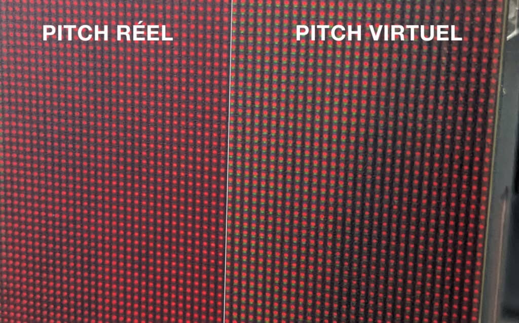 Photo comparative d'un zoom sur un écran en pitch réel et un en pitch virtuel